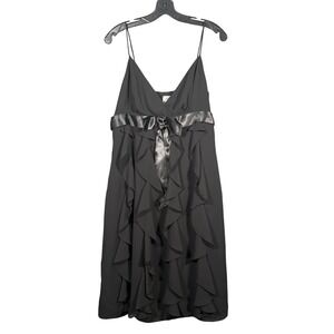 Vintage Cache Black Babydoll Ruffle Cocktail Dress Satin Bow Womens 12 Y2K
